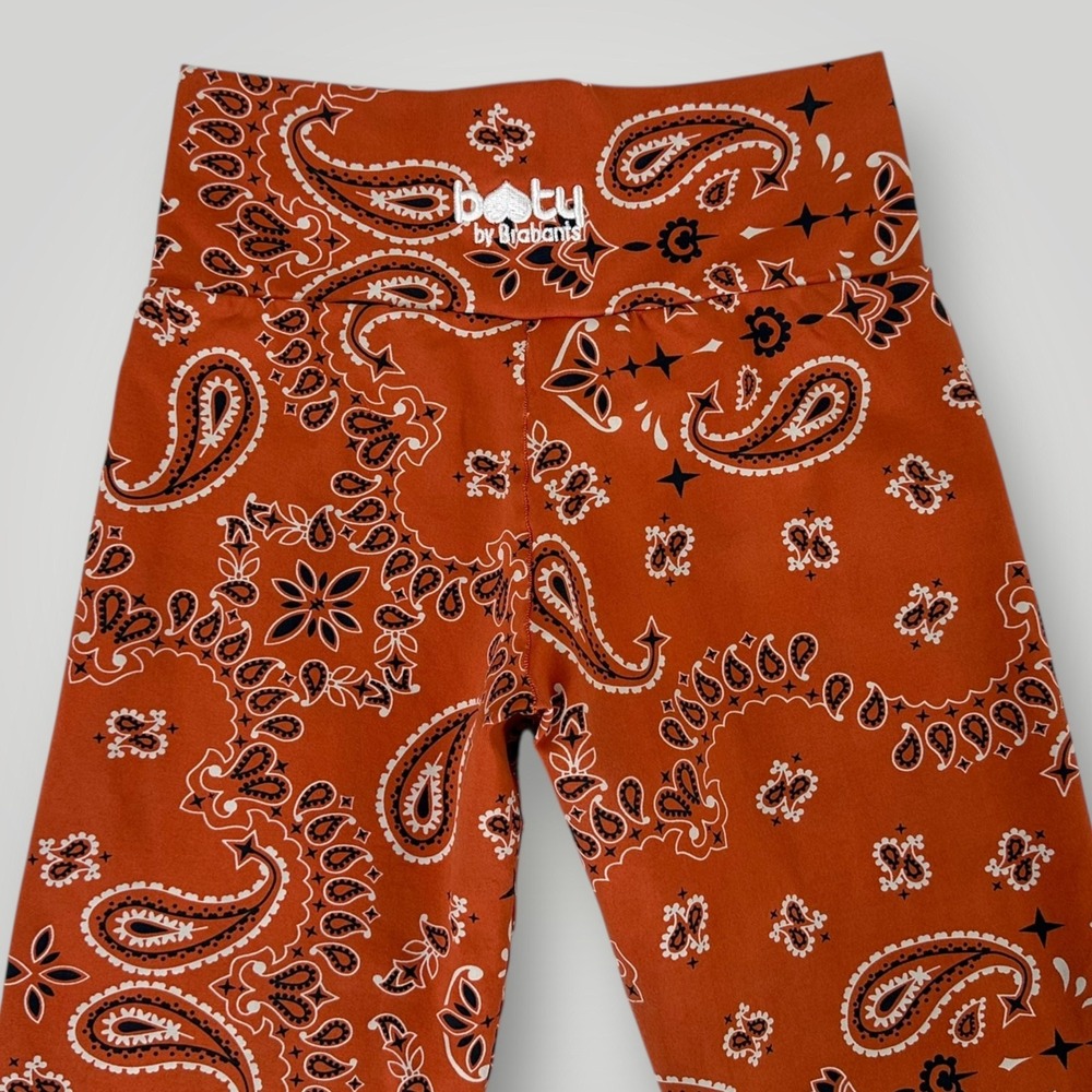 Booty By Brabants Bandana Leggings Womens One Size Orange High Rise Ankle Yoga